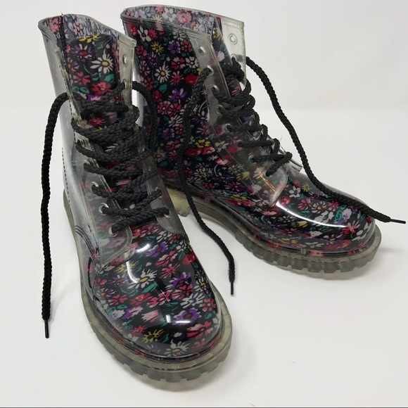 Dirty Laundry Shoes - Dirty Laundry Clear Sole Dark Floral Combat Boots